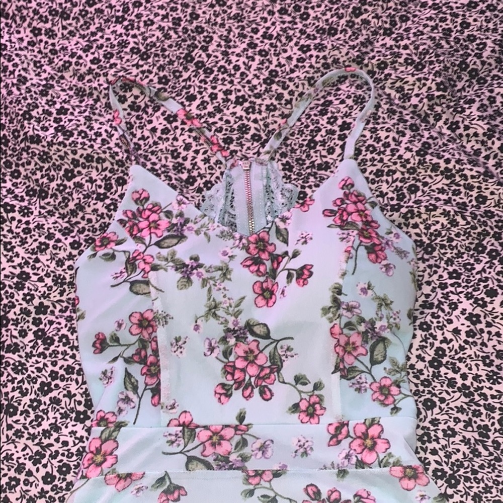 Pink and blue flower printed sun dress